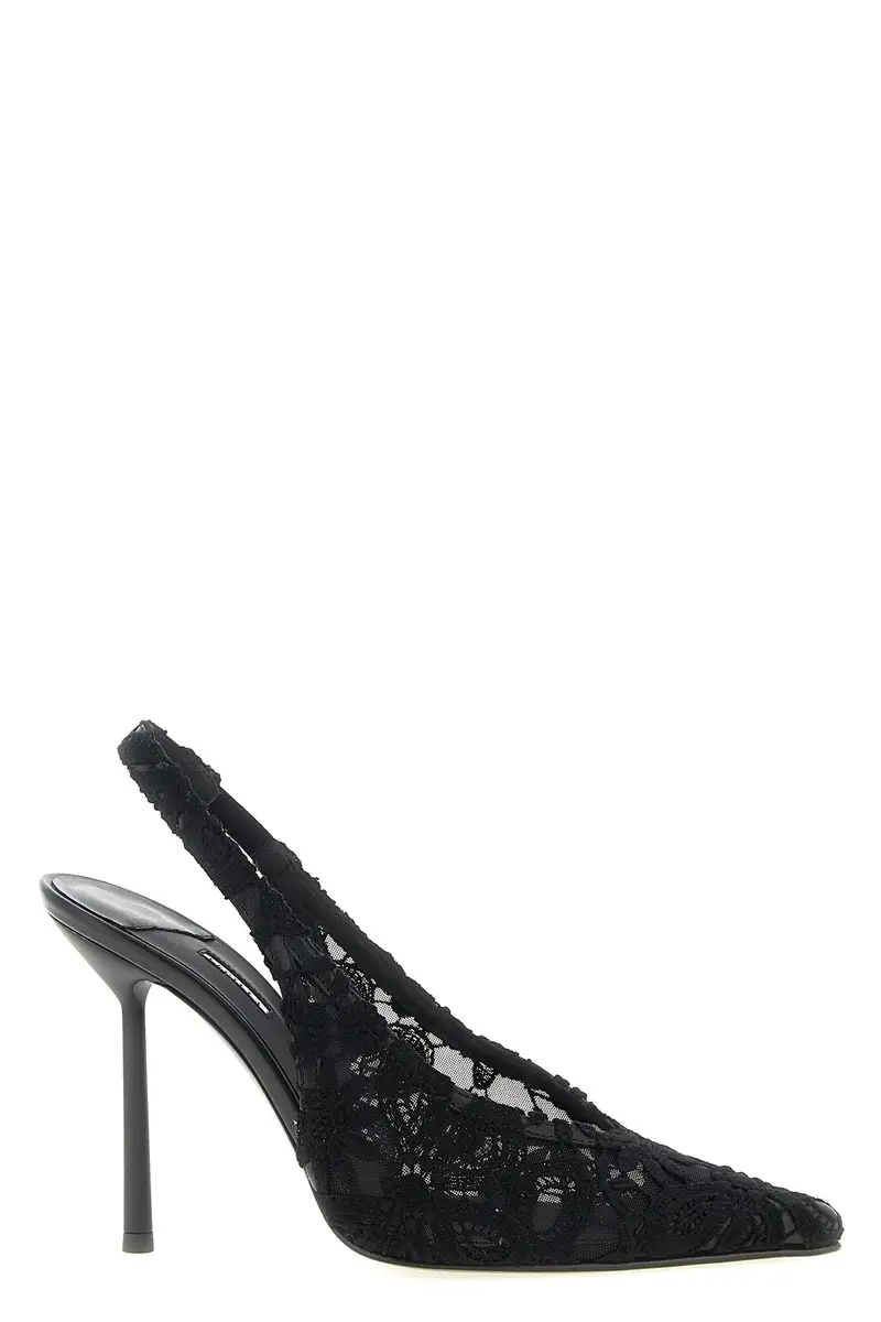 Le Silla Slingback Chantilly Nero in rete trasparente e pelle