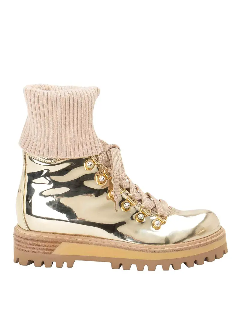 Stivaletti Bimateriale Borchiati Oro