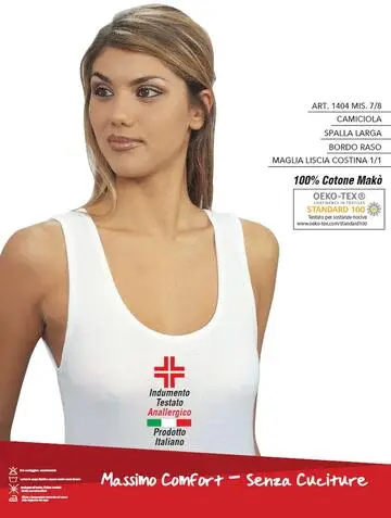 Canottiera donna in cotone spalla larga Leable 1404 Tg 7/8 Bianco