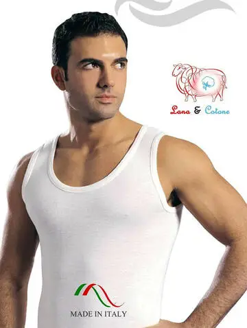 Canottiera uomo a spalla larga lana e cotone Leable art 87 Tg 10-12