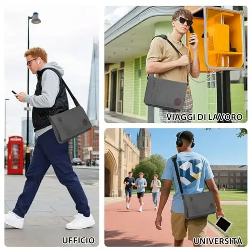 Leathario Borsa a tracolla Uomo Grigio 3375279 miniatura 3