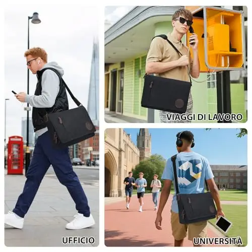 Leathario Borsa a tracolla Uomo Nero 2629835 miniatura 3