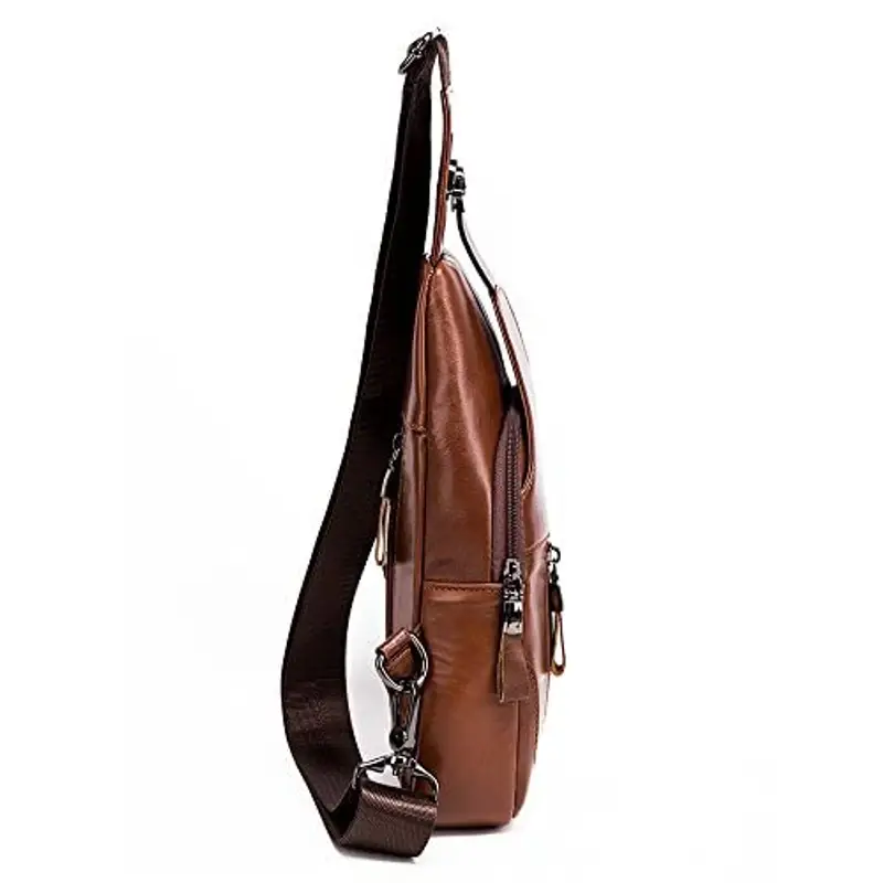 Leathario Borsa Monospalla Pacco Petto Vera Pelle Uomo Zaino Sport Outdoor Campeggio Alpinismo Bicicletta Singola miniatura 3