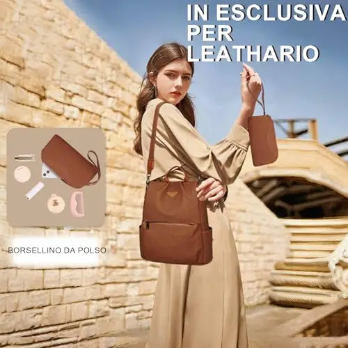 Leathario Zaino Da Donna Antifurto e a Prova di Spruzzi, Zainetto Multifunzionale in Pelle Vegana, Borsa Casual ed Moda miniatura 3