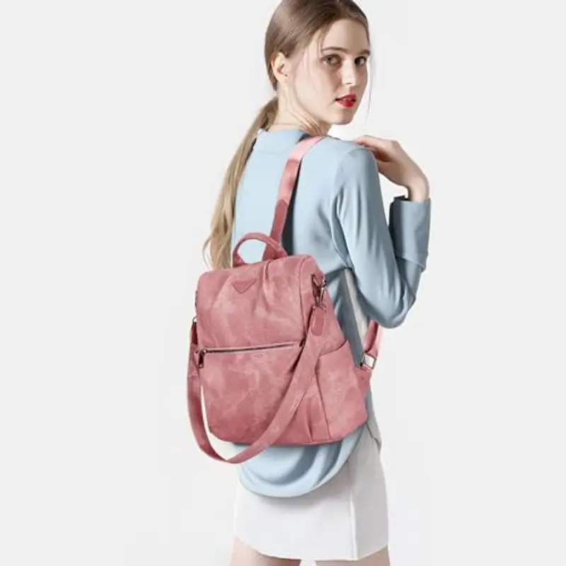 Leathario Zaino Da Donna Antifurto e a Prova di Spruzzi, Zainetto Multifunzionale in Pelle Vegana, Borsa Casual ed Moda per Viaggio, Scuola, Lavoro, Shopping, Visite e Università Rosa miniatura 3