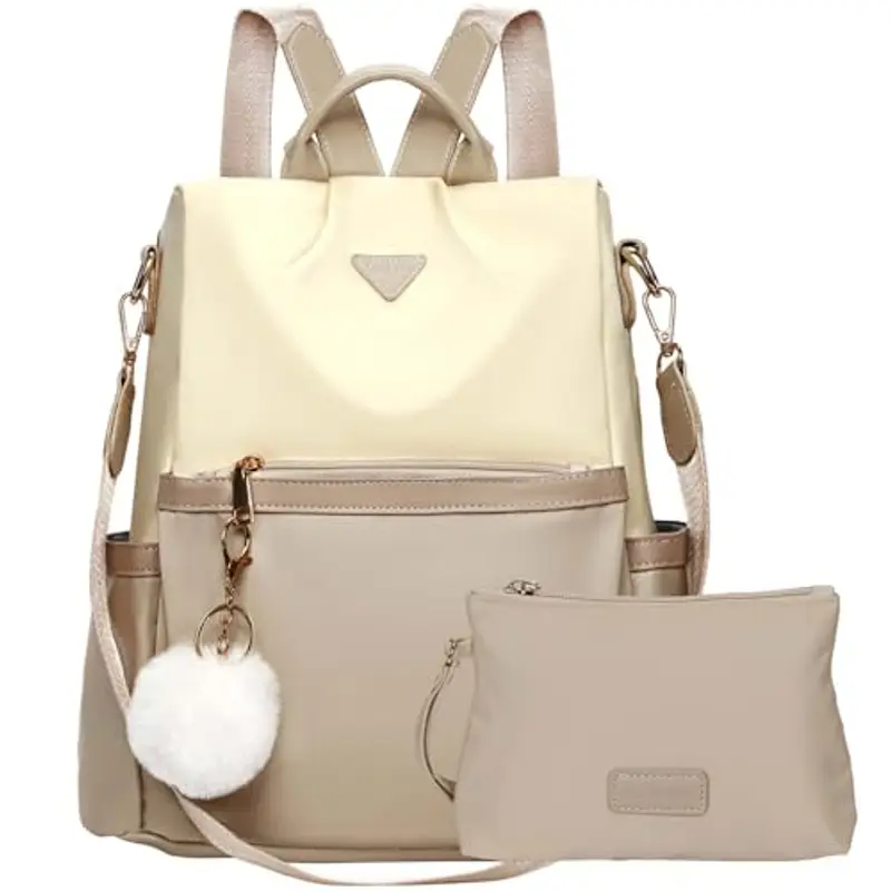 Leathario Zaino Donna Antifurto e Impermeabile, Zainetto, Zaini, Borsa Donna per Ufficio, Lavoro, Università, Viaggio, Beige E Cachi