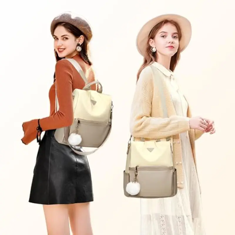 Leathario Zaino Donna Antifurto e Impermeabile, Zainetto, Zaini, Borsa Donna per Ufficio, Lavoro, Università, Viaggio, Beige E Cachi miniatura 2