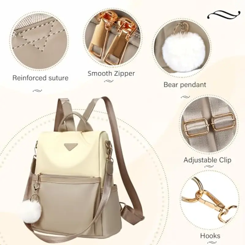 Leathario Zaino Donna Antifurto e Impermeabile, Zainetto, Zaini, Borsa Donna per Ufficio, Lavoro, Università, Viaggio, Beige E Cachi miniatura 3