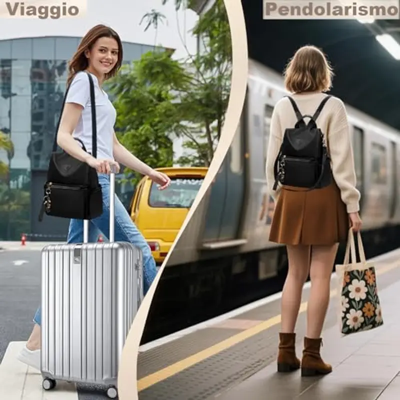 Leathario Zaino Donna Antifurto e Impermeabile, Zainetto, Zaini, Borsa Donna per Ufficio, Lavoro, Università, Viaggio, Nero Classico miniatura 2