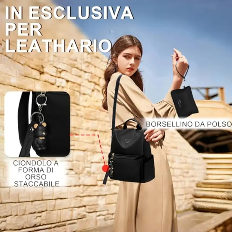 Leathario Zaino Donna Antifurto e Impermeabile, Zainetto, Zaini, Borsa Donna per Ufficio, Lavoro, Università, Viaggio, Nero Classico miniatura 3