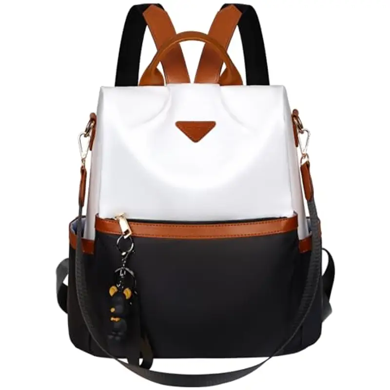 Leathario Zaino Donna Antifurto e Impermeabile, Zainetto, Zaini, Borsa Donna per Ufficio, Lavoro, Università, Viaggio, Nero E Bianco