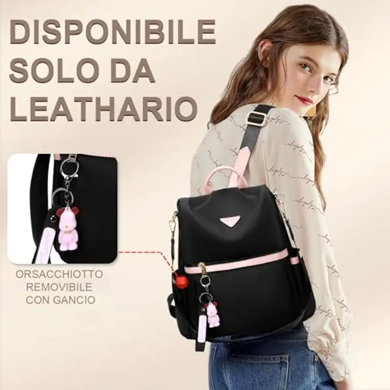 Leathario Zaino Donna Antifurto e Impermeabile, Zainetto, Zaini, Borsa Donna per Ufficio, Lavoro, Università, Viaggio, Nero E Rosa miniatura 3