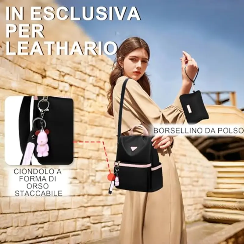Leathario Zaino Donna Antifurto e Impermeabile, Zainetto, Zaini, Borsa Donna per Ufficio, Lavoro, Università, Viaggio, Nero E Rosa miniatura 3