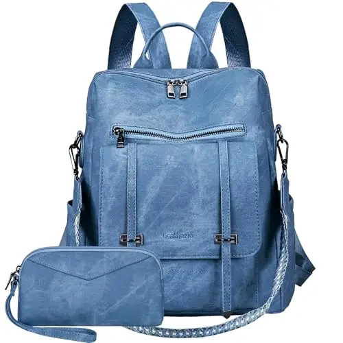 Leathario Zaino Donna in Pelle Vegana Impermeabile Antifurto,Borsa Elegante 3-in-1,Zaino da Lavoro, Viaggio e Uso