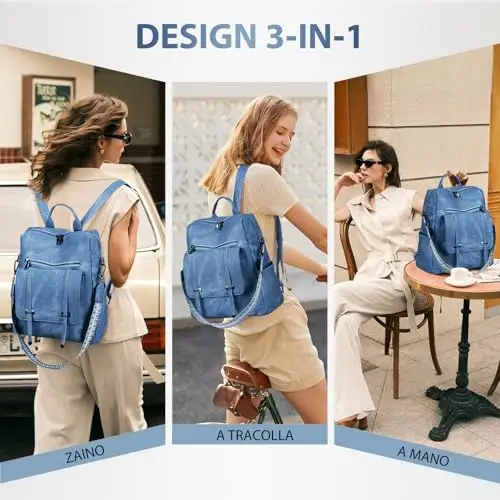 Leathario Zaino Donna in Pelle Vegana Impermeabile Antifurto, Borsa Elegante 3-in-1, Zaino da Lavoro, Viaggio e Uso miniatura 3