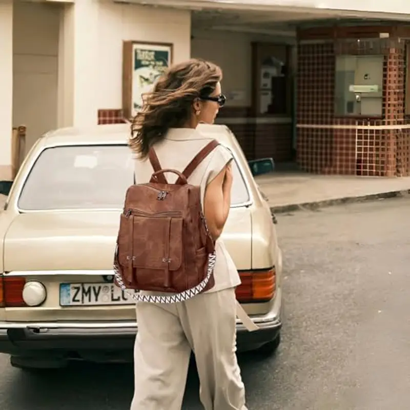 Leathario Zaino Donna in Pelle Vegana Impermeabile Antifurto, Borsa Elegante 3-in-1, Zaino da Lavoro, Viaggio e Uso Quotidiano(Marrone scuro) miniatura 2