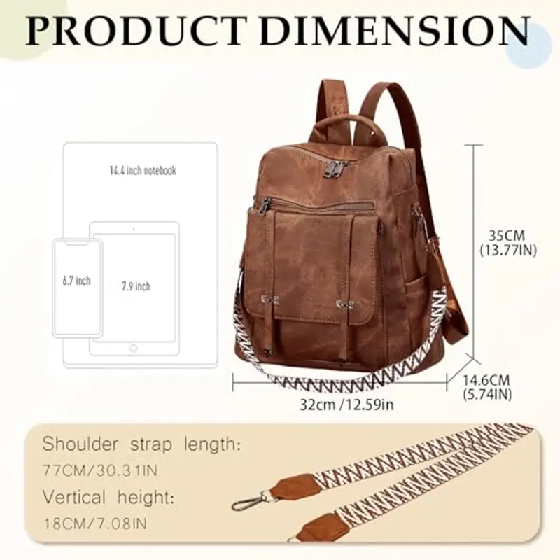 Leathario Zaino Donna in Pelle Vegana Impermeabile Antifurto, Borsa Elegante 3-in-1, Zaino da Lavoro, Viaggio e Uso Quotidiano(Marrone scuro) miniatura 3