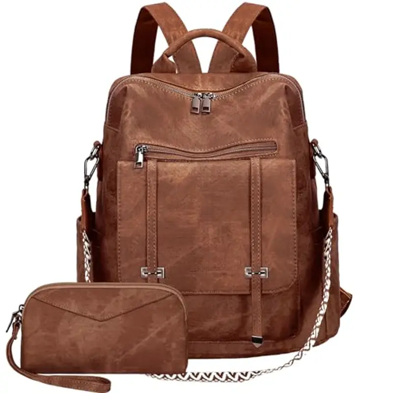 Leathario Zaino Donna in Pelle Vegana Impermeabile Antifurto,Borsa Elegante 3-in-1,Zaino da Lavoro, Viaggio e Uso Quotidiano(Marrone scuro)
