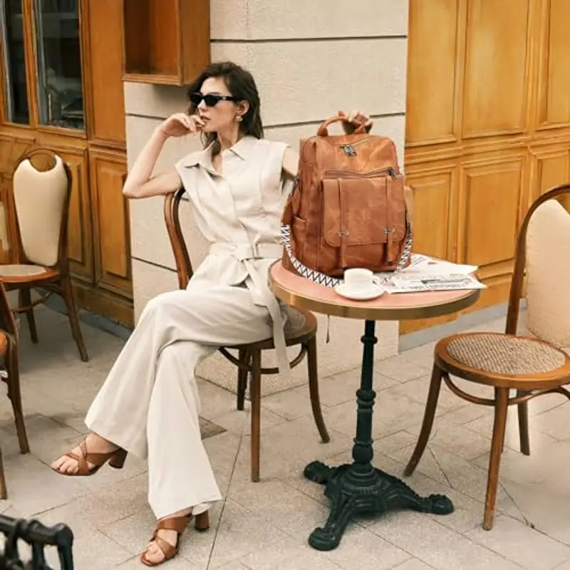 Leathario Zaino Donna in Pelle Vegana Impermeabile Antifurto, Borsa Elegante 3-in-1, Zaino da Lavoro, Viaggio e Uso Quotidiano(Marrone Smerigliato) miniatura 2