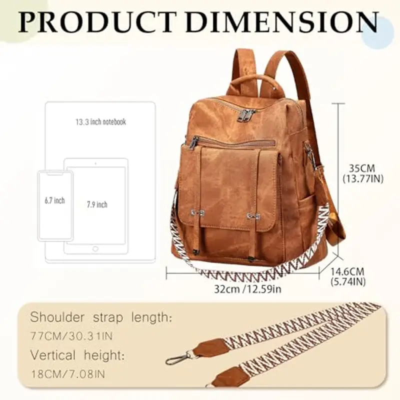 Leathario Zaino Donna in Pelle Vegana Impermeabile Antifurto, Borsa Elegante 3-in-1, Zaino da Lavoro, Viaggio e Uso Quotidiano(Marrone Smerigliato) miniatura 3