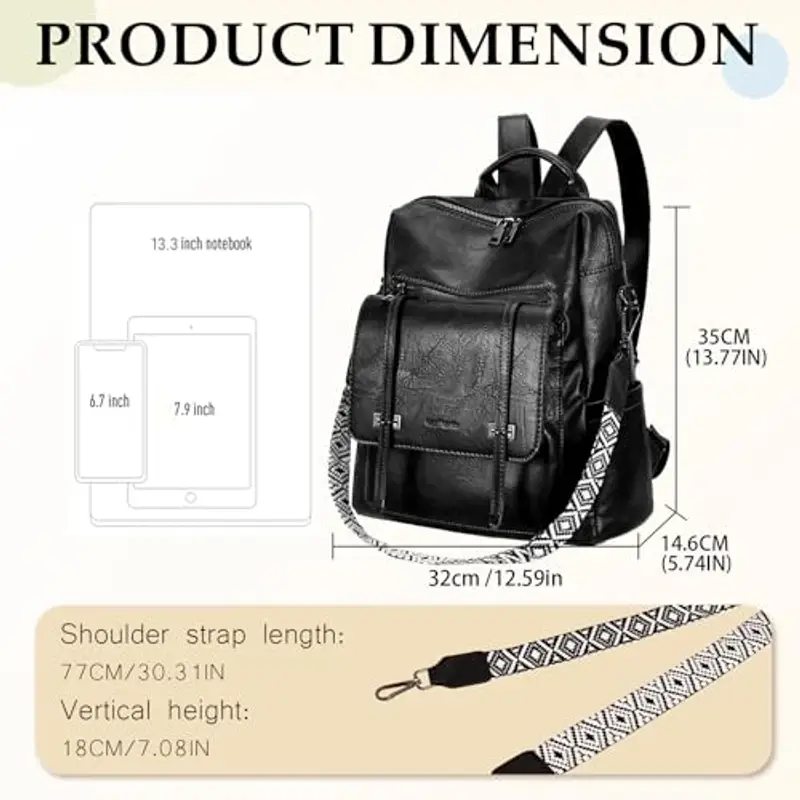 Leathario Zaino Donna in Pelle Vegana Impermeabile Antifurto, Borsa Elegante 3-in-1, Zaino da Lavoro, Viaggio e Uso Quotidiano(Nero Lucido) miniatura 2