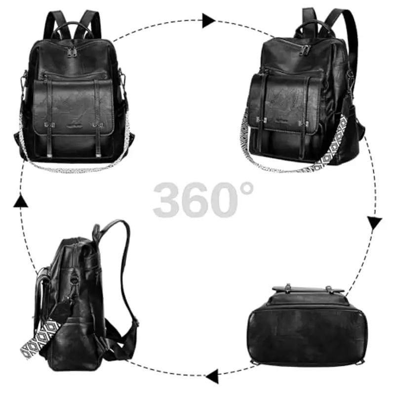 Leathario Zaino Donna in Pelle Vegana Impermeabile Antifurto, Borsa Elegante 3-in-1, Zaino da Lavoro, Viaggio e Uso Quotidiano(Nero Lucido) miniatura 3