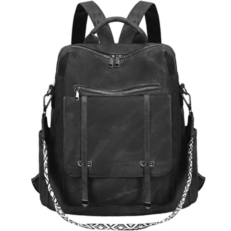 Leathario Zaino Donna in Pelle Vegana Impermeabile Antifurto,Borsa Elegante 3-in-1,Zaino da Lavoro, Viaggio e Uso Quotidiano(Nero Opaco)