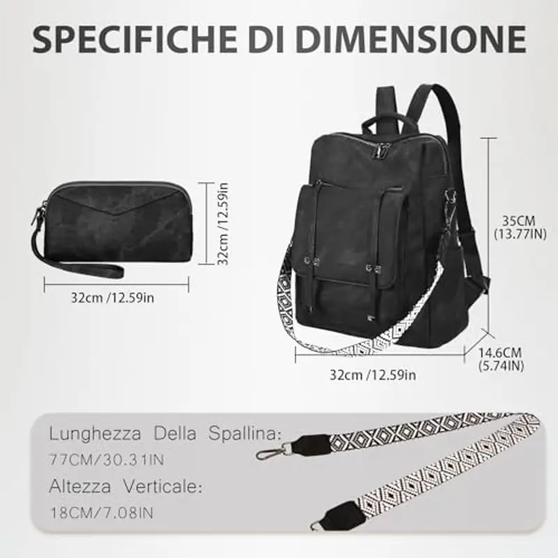Leathario Zaino Donna in Pelle Vegana Impermeabile Antifurto, Borsa Elegante 3-in-1, Zaino da Lavoro, Viaggio e Uso Quotidiano(Nero Opaco) miniatura 2