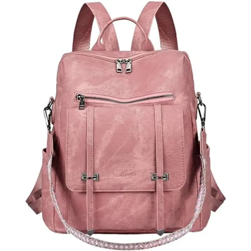 Leathario Zaino Donna in Pelle Vegana Impermeabile Antifurto,Borsa Elegante 3-in-1,Zaino da Lavoro, Viaggio e Uso Quotidiano(Rosa)