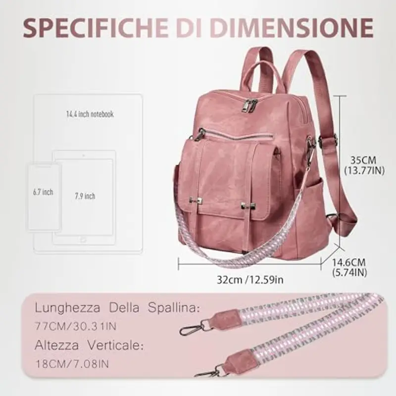 Leathario Zaino Donna in Pelle Vegana Impermeabile Antifurto, Borsa Elegante 3-in-1, Zaino da Lavoro, Viaggio e Uso Quotidiano(Rosa) miniatura 2