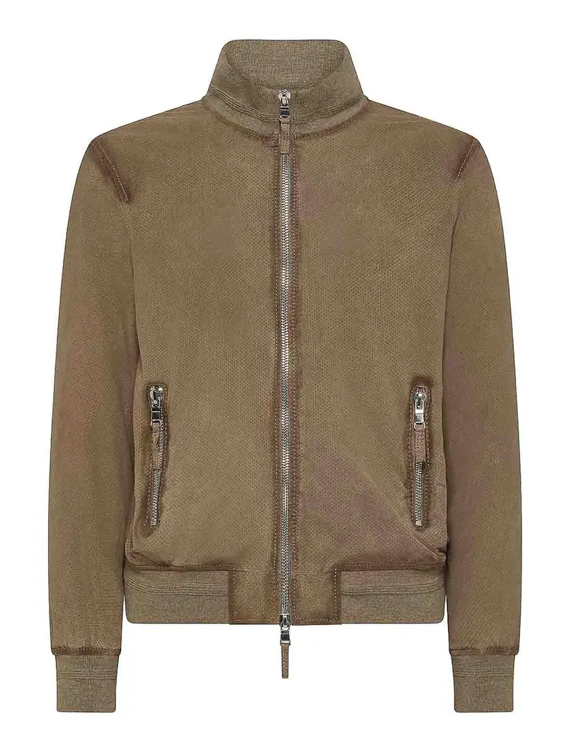 Giacca In Pelle Scamosciata Con Chiusura Zip Marrone