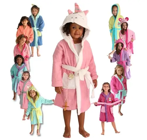 LEBENGOOD - Accappatoio bambina, bambino, Ragazze Cotone: Ragazza, Bambini - 100% Cotone OEKO-TEX,2 tasche, cappuccio