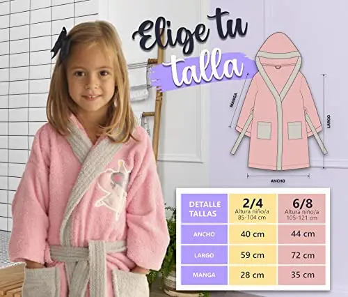 LEBENGOOD - Accappatoio bambina, bambino, Ragazze Cotone: Ragazza, Bambini - 100% Cotone OEKO-TEX, 2 tasche, cappuccio miniatura 3