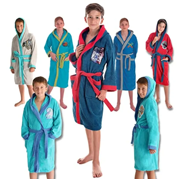 LEBENGOOD - Accappatoio Bambini adolescenti Cotone: Bambino, Bambina, 100% Cotone OEKO-TEX - 2 tasche, cintura, cappuccio (10-12, Zona Gamer)