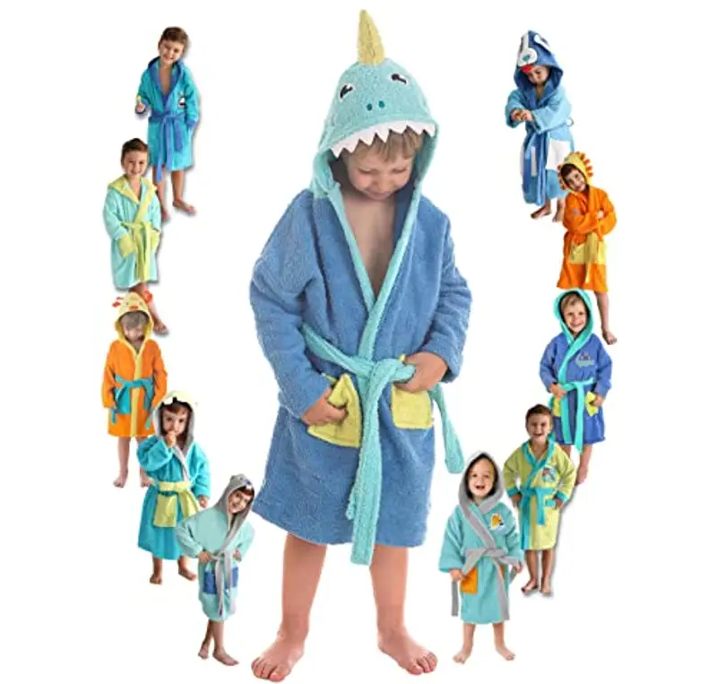 LEBENGOOD - Accappatoio Bambini adolescenti Cotone: Bambino, Bambina, 100% Cotone OEKO-TEX - 2 tasche, cintura, cappuccio (6-8, Cappuccio squalo)