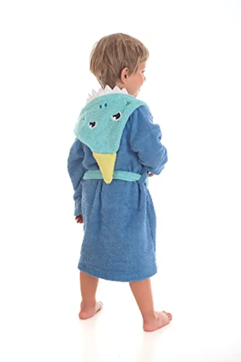 LEBENGOOD - Accappatoio Bambini adolescenti Cotone: Bambino, Bambina, 100% Cotone OEKO-TEX - 2 tasche, cintura, cappuccio (6-8, Cappuccio squalo) miniatura 2