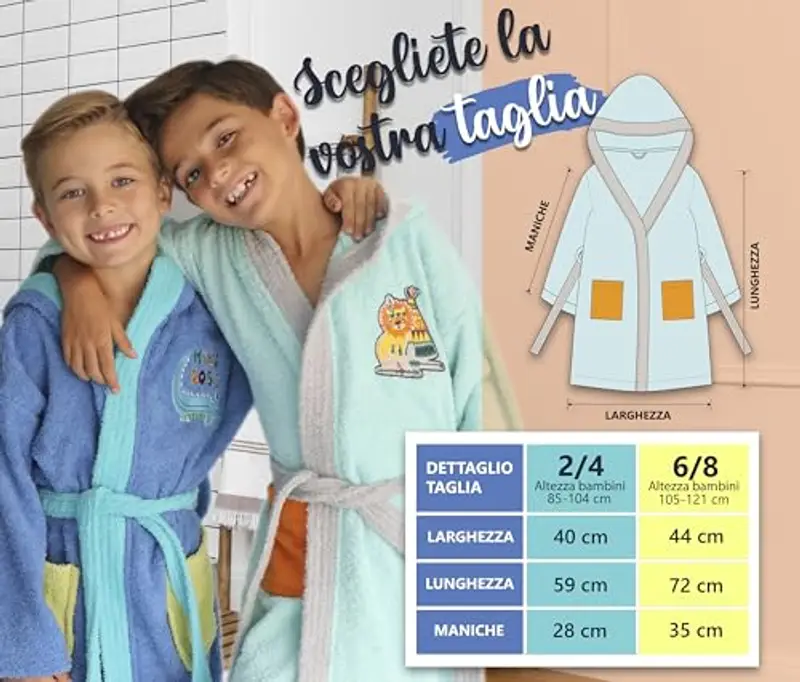 LEBENGOOD - Accappatoio Bambini adolescenti Cotone: Bambino, Bambina, 100% Cotone OEKO-TEX - 2 tasche, cintura, cappuccio (6-8, Cappuccio squalo) miniatura 3