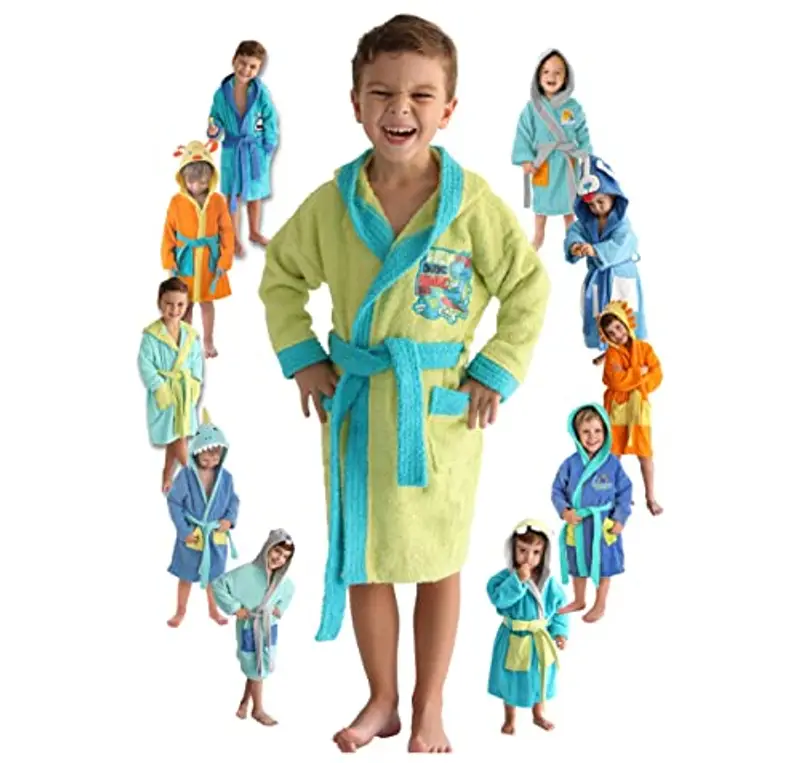 LEBENGOOD - Accappatoio Bambini adolescenti Cotone: Bambino, Bambina - 100% Cotone OEKO-TEX - 2 tasche, cintura, cappuccio (6-8, Crocky)