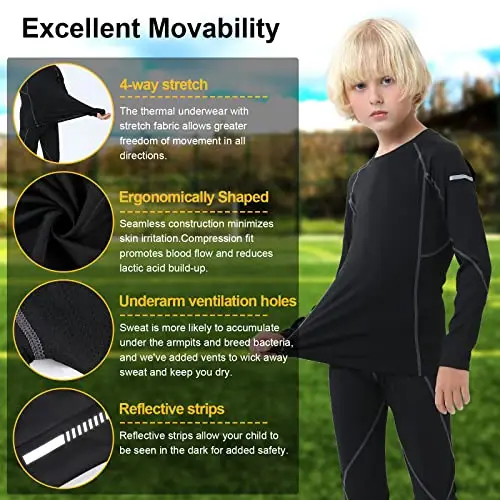 Leeboom Intimo Termico Bambini Traspirante Maglia Termica Bambino Asciugatura Rapida Intimo Funzionale Set da Bambina e miniatura 3