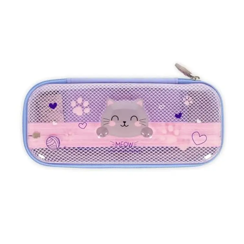 Legami - Astuccio Wonderwow, Tema Kitty, 2 Scomparti e Portapenne interno, Scomparto interno con Tessuto a Rete, Chiusura a Zip, 23x11x5 cm
