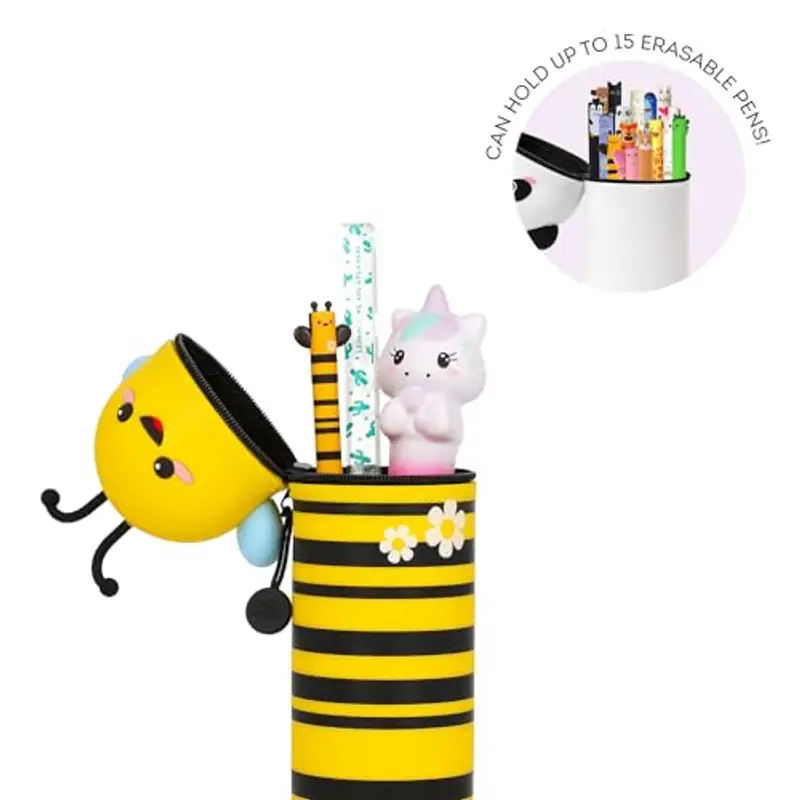 Legami - Kawaii Astuccio Scuola 2 in 1 in Morbido Silicone, Tema Bee, Portapenne da Tavolo, Chiusura con Cerniera, Penne Pastelli Pennarelli, H 21.5 cm miniatura 3