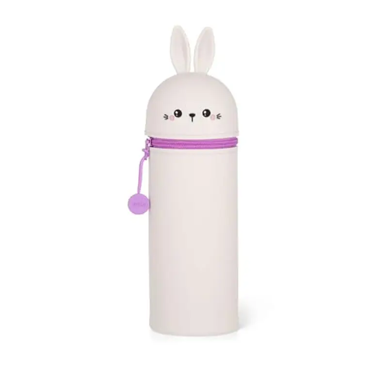 Legami - Kawaii Astuccio Scuola 2 in 1 in Morbido Silicone, Tema Bunny, Portapenne da Tavolo, Chiusura con Cerniera, Penne Pastelli Pennarelli, H 18.5 cm