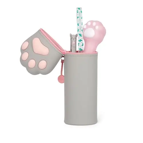 Legami - Kawaii Astuccio Scuola 2 in 1 in Morbido Silicone, Tema Kitty Paw, Portapenne da Tavolo, Chiusura con miniatura 2