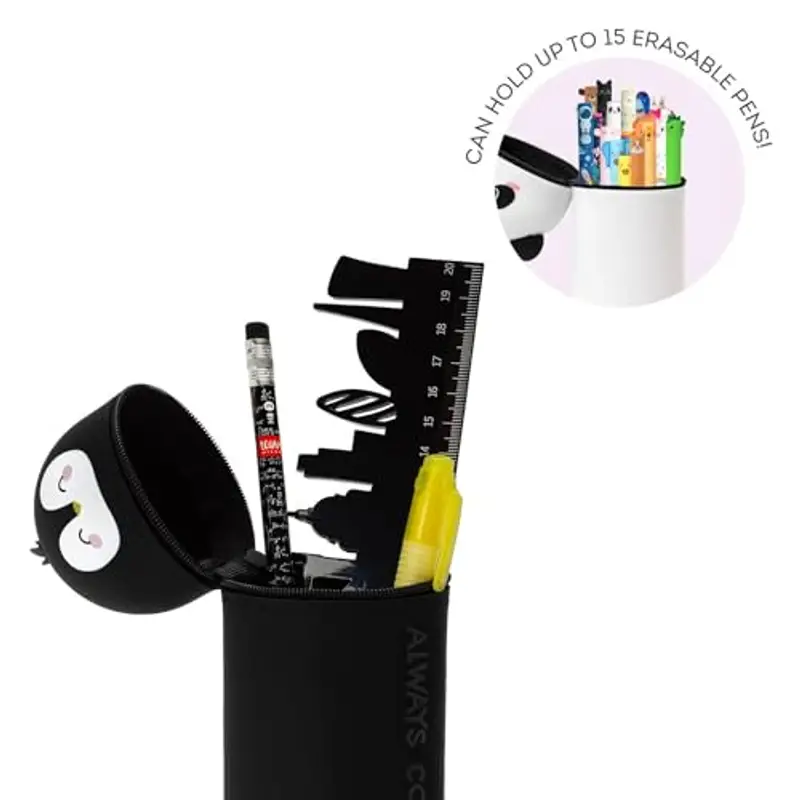 Legami - Kawaii Astuccio Scuola 2 in 1 in Morbido Silicone, Tema Penguin, Portapenne da Tavolo, Chiusura con Cerniera, Penne Pastelli Pennarelli, H 18.5 cm miniatura 3