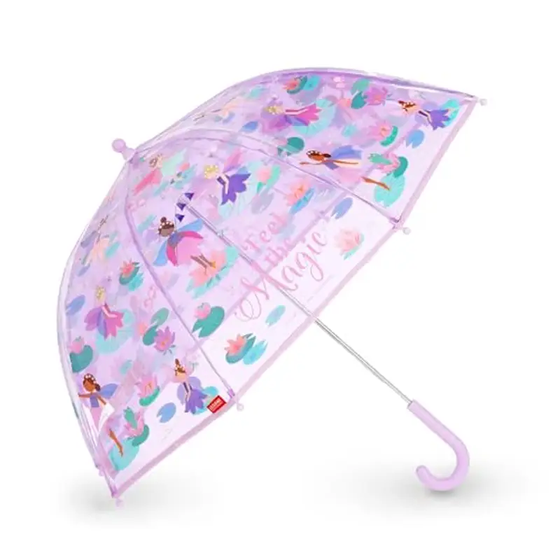 Legami - Ombrello per Bambini Dancin' In The Rain, Tema Fairy, Struttura Antivento, Apertura manuale, Chiusura in Tessuto con Spazio per Nome, Impugnatura a Gancio, 73x65 cm