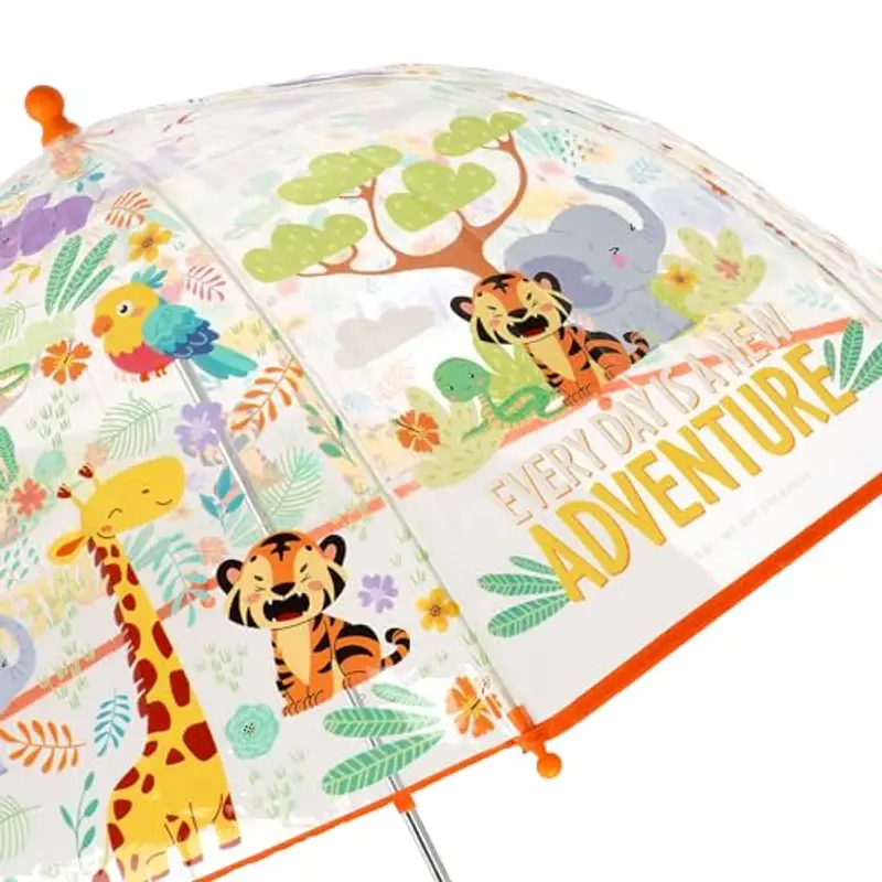 Legami - Ombrello per Bambini Dancin' In The Rain, Tema Jungle, Struttura Antivento, Apertura manuale, Chiusura in Tessuto con Spazio per Nome, Impugnatura a Gancio, 73x65 cm miniatura 2