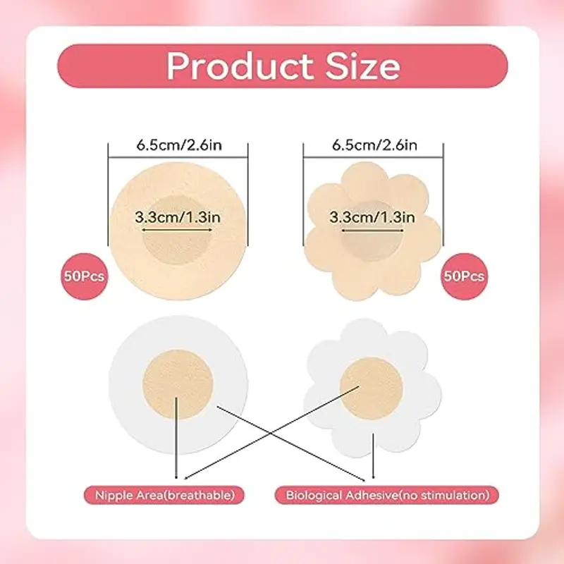 Leikedun 100 Pezzi Copricapezzoli Invisibili Adesivi Monouso per Capezzoli da Donna, Seno Capezzolo Copre Petalo Capezzolo Petalo USA e Getta per Donne Ragazze Festa - Fiore, Rotondo (100PCS) miniatura 2
