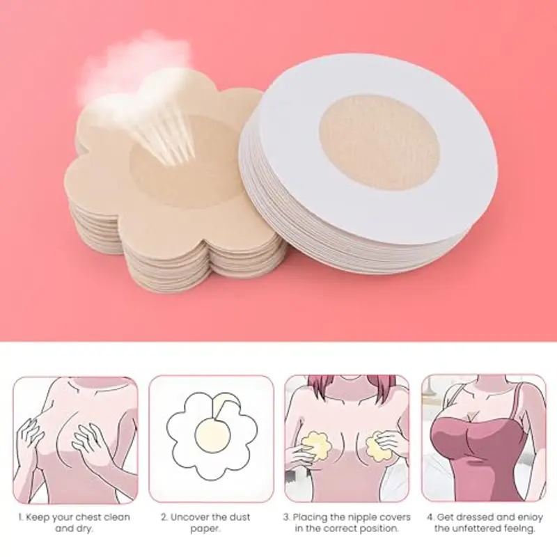 Leikedun 100 Pezzi Copricapezzoli Invisibili Adesivi Monouso per Capezzoli da Donna, Seno Capezzolo Copre Petalo Capezzolo Petalo USA e Getta per Donne Ragazze Festa - Fiore, Rotondo (100PCS) miniatura 3