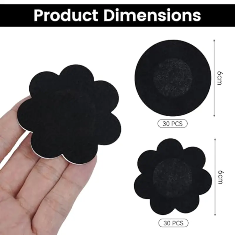 Leikedun 60 Pezzi Copricapezzoli Invisibili Adesivi Monouso per Capezzoli da Donna, Seno Capezzolo Copre Petalo Capezzolo Petalo USA e Getta per Donne Ragazze Festa - Fiore, Rotondo (60PCS Nero) miniatura 2