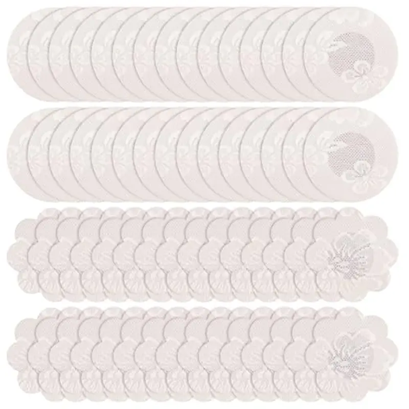 Leikedun 60 Pezzi Copricapezzoli Invisibili Adesivi Monouso per Capezzoli da Donna, Seno Capezzolo Copre Petalo Capezzolo Petalo USA e Getta per Donne Ragazze Festa - Fiore, Rotondo (Bianco-Pizzo)